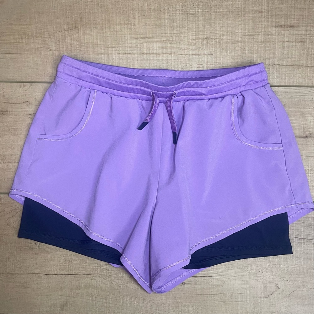 all in motion Girls Lavender Purple Athletic Shorts with Navy Liner
